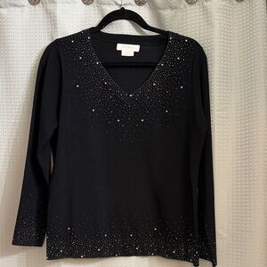 Chic Black Long Sleeve Top with Glitter Accents
